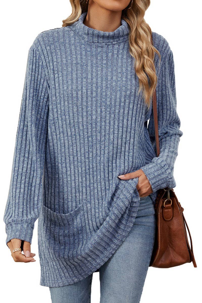 CWTBLL1200_SOLID COLOR RIBBED HALF TURTLENECK POCKET TOP