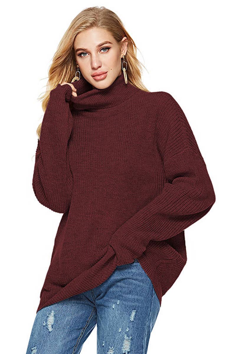 CWTSTL2701_CASUAL STRIPED TURTLENECK KNIT SWEATER