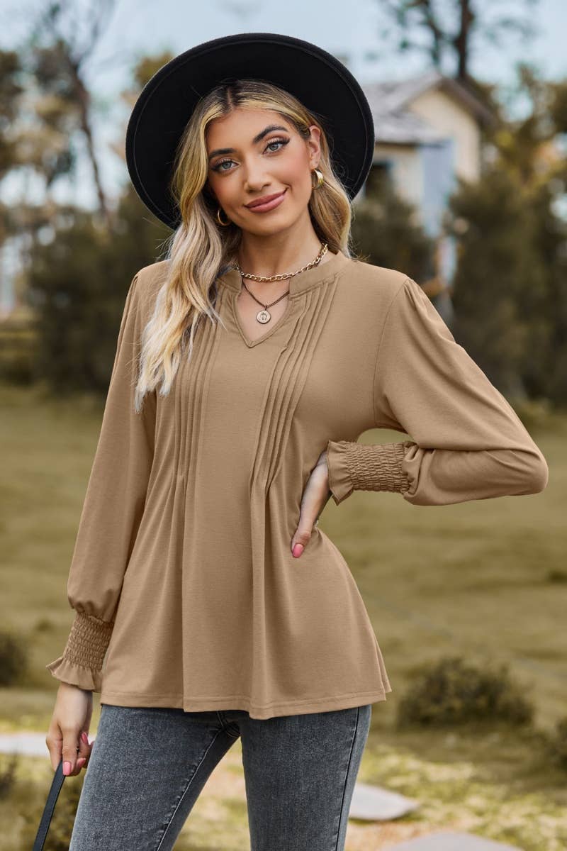 CWTBLL2709_FALL STRETCH V-NECK LONG-SLEEVED TOP