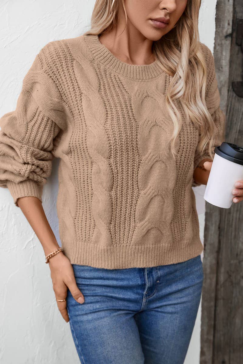 CWOSWL2869_SOLID COLOR PULLOVER CABLE KNIT SWEATER