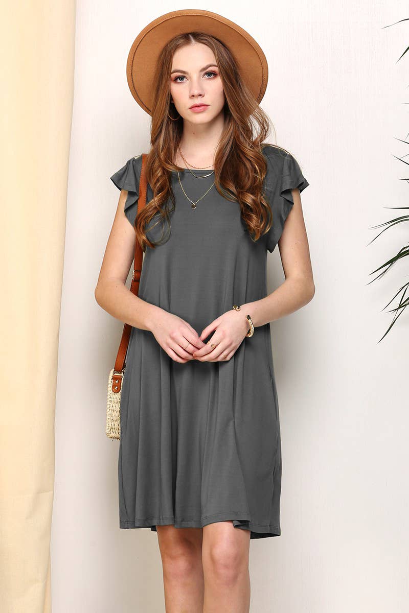 CWDSD10369_RUFFLE DETAILED PRINCESS SEAM DRESS