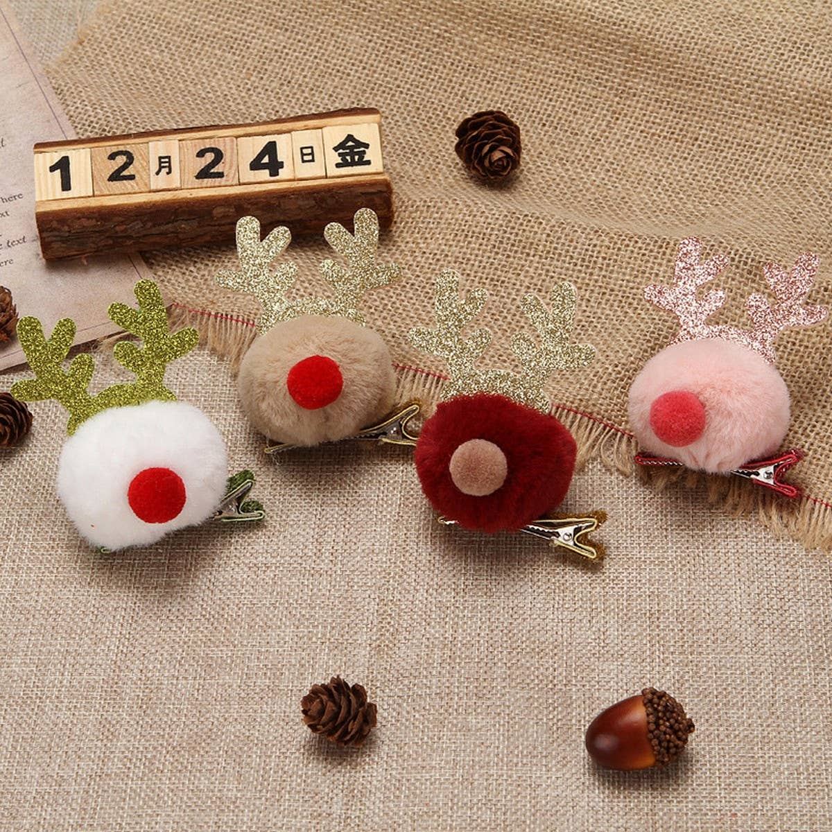 CHRISTMAS CARTOON FUR BALL ELK HAIRPIN HEADDRESS