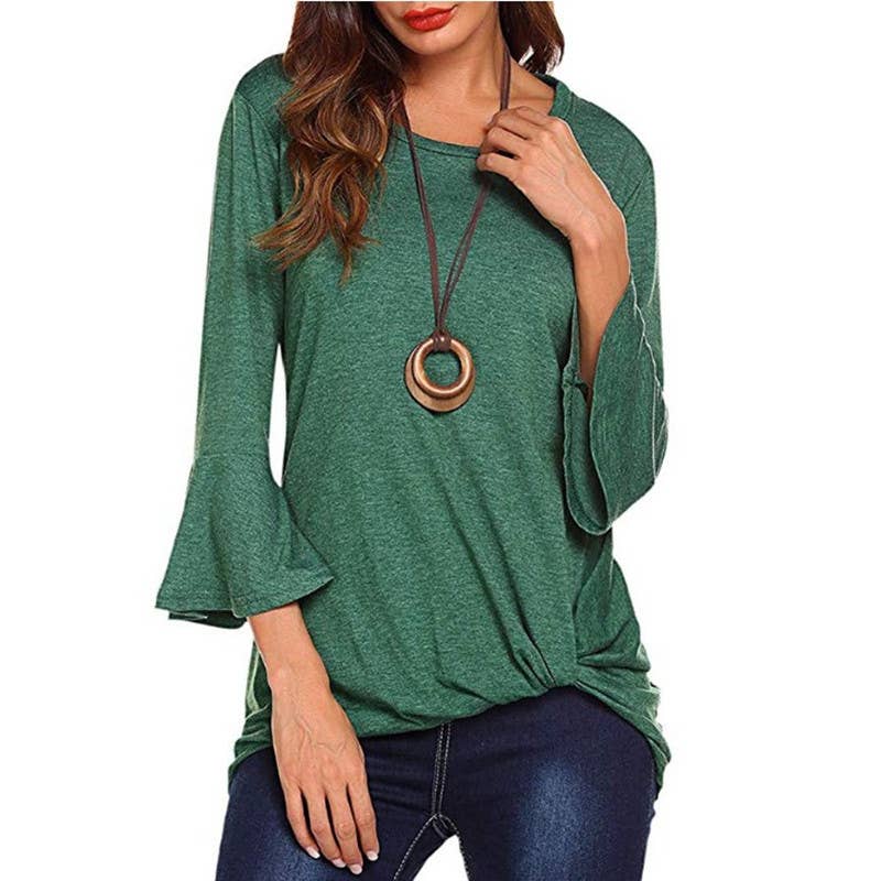 CWTTL1208_3/4 Round Neck  With Twist Detail on Bottom Top