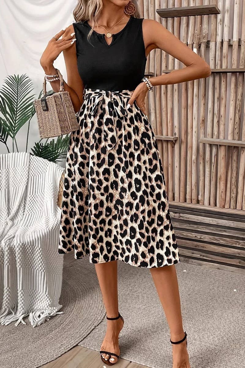 CWDHL1081_SUMMER ELEGANT CONTRAST COLOR STITCHING DRESS