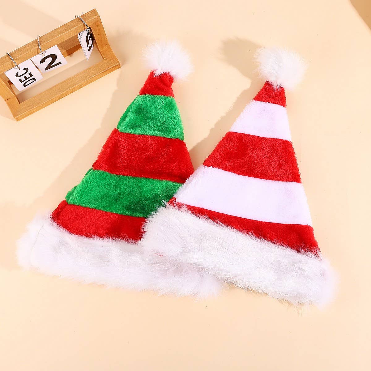 CWAH4078_RED, GREEN AND WHITE STRIPED CHRISTMAS HAT