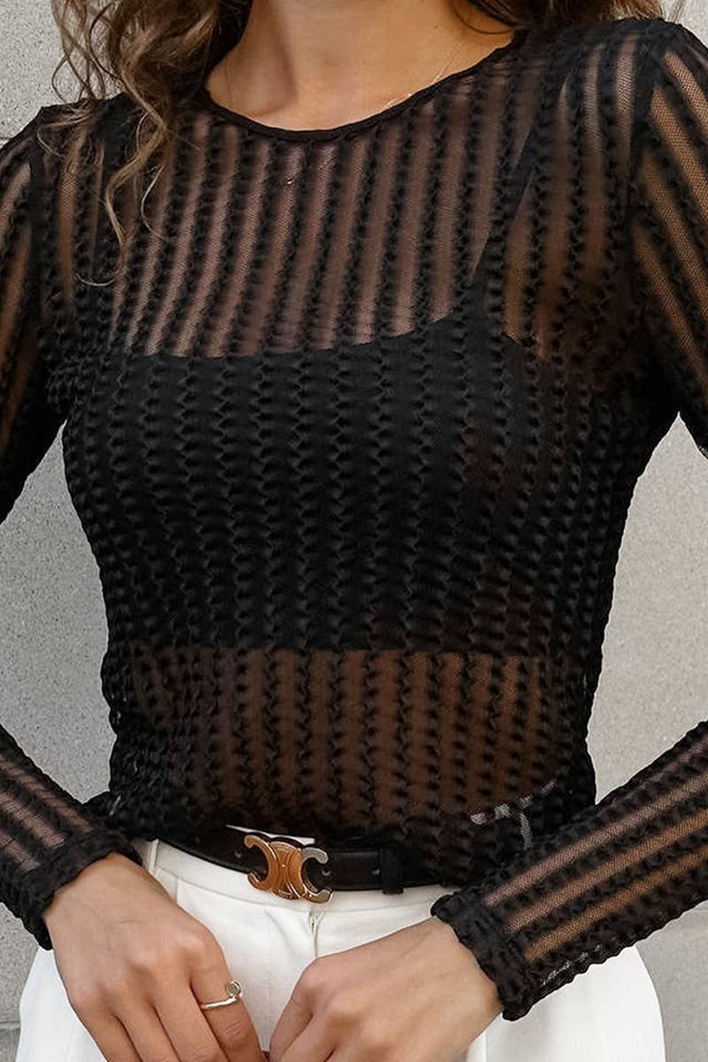 CWTBLL540_SOLID COLOR SLIGHTLY SEE-THROUGH LACE TOP