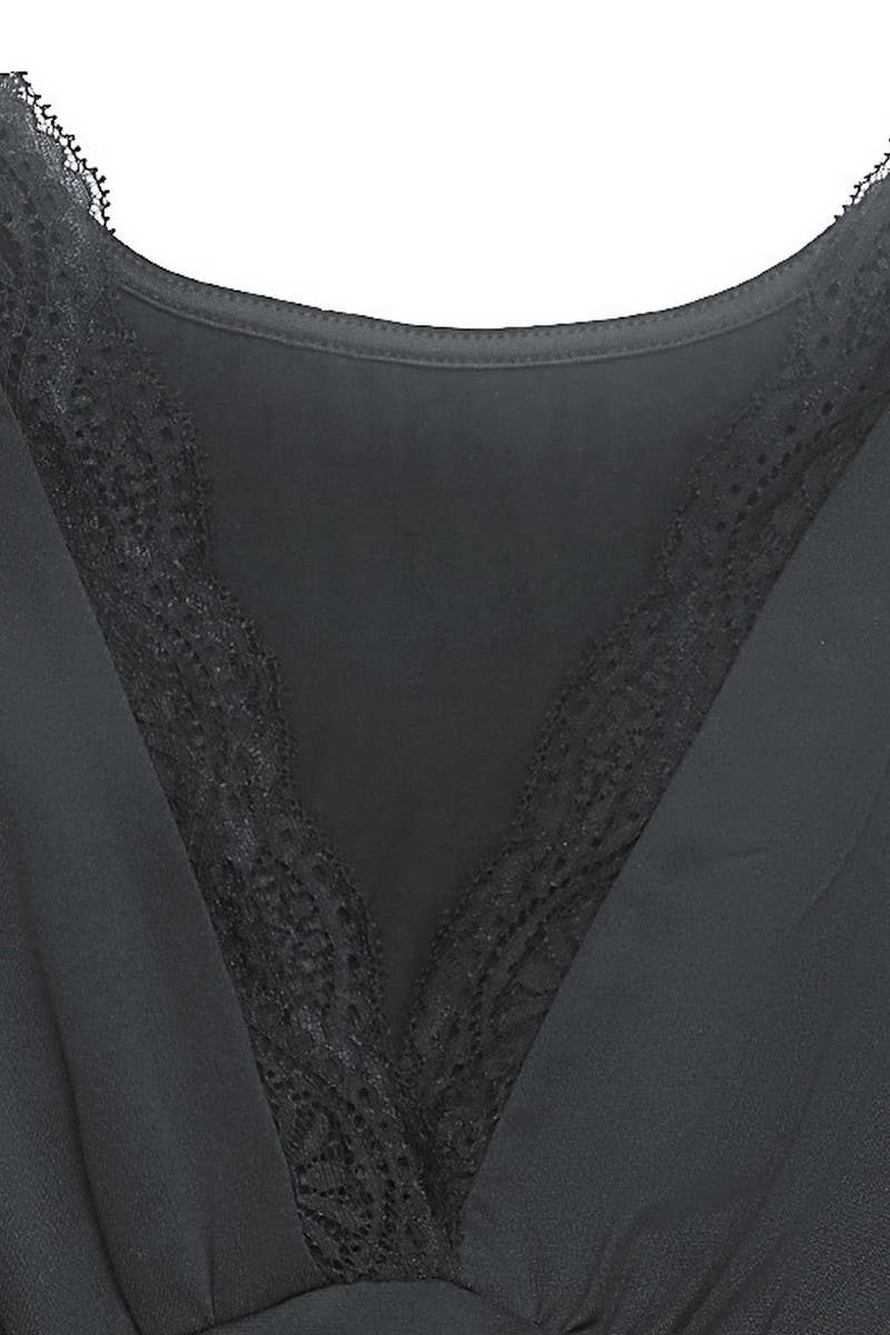 CWDMD3054_SOLID COLOR V-NECK SLIT SLIM LONG SLEEVE DRESS