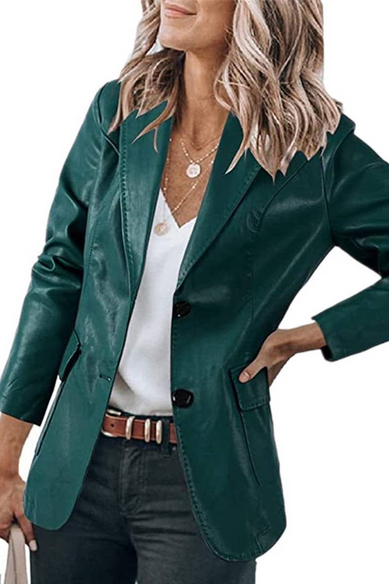 CWOCO1152_LAPEL SINGLE BREASTED PU LEATHER JACKET