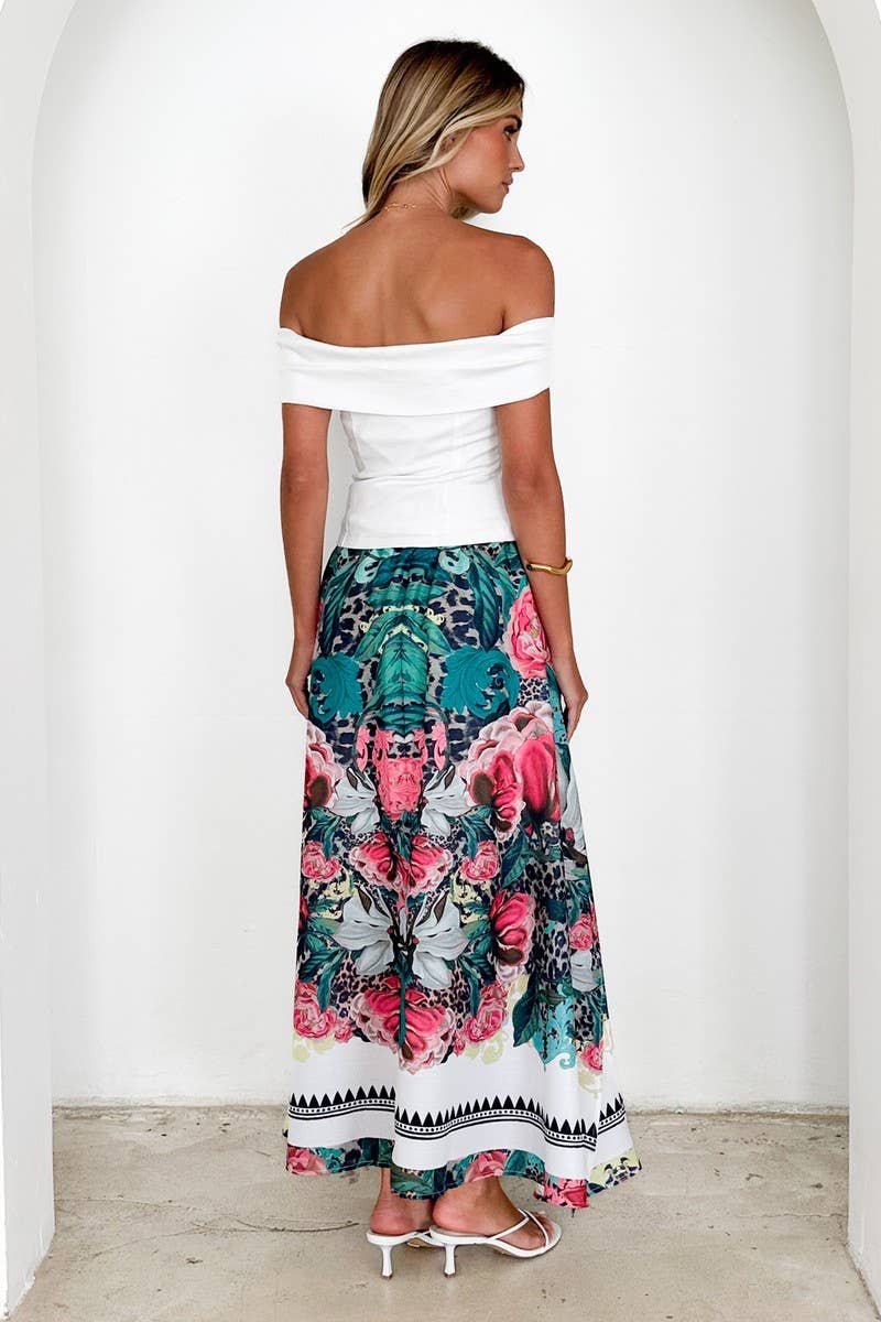CWBLS0657_SUMMER HIGH WAIST LOOSE PRINTED SKIRT LONG SKIRT