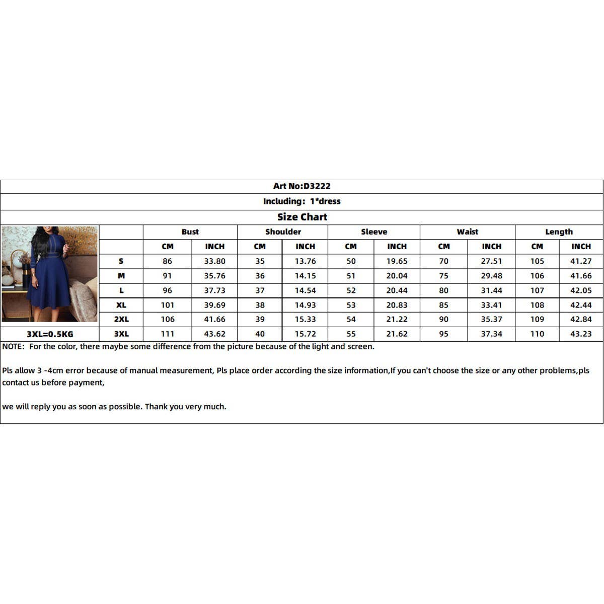 FASHIONABLE SWING DRESS WITH THREE QUARTER SLEEVES