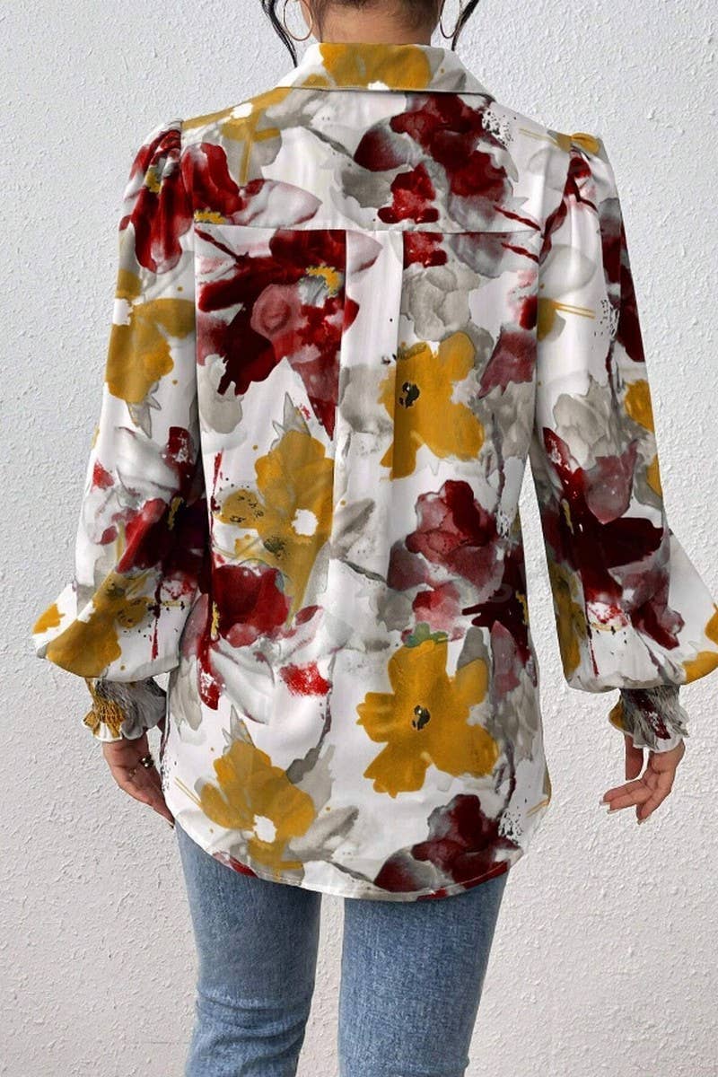 CWTSTL2885_PRINTED COLLARED PUFF SLEEVE LOOSE FIT SHIRT