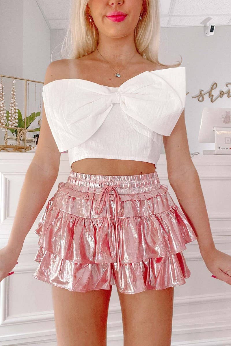 CWBSS0479_SOLID RUFFLE HEM PUFF A-LINE SKIRT