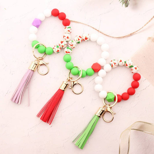 Christmas Silicone Bead Bracelet Keychain Gift