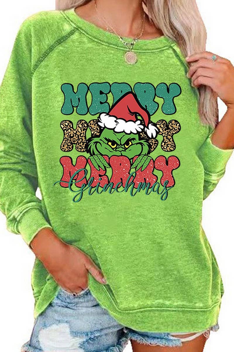 CWTBLL01326_CHRISTMAS CARTOON HORN SLEEVE SWEATSHIRT