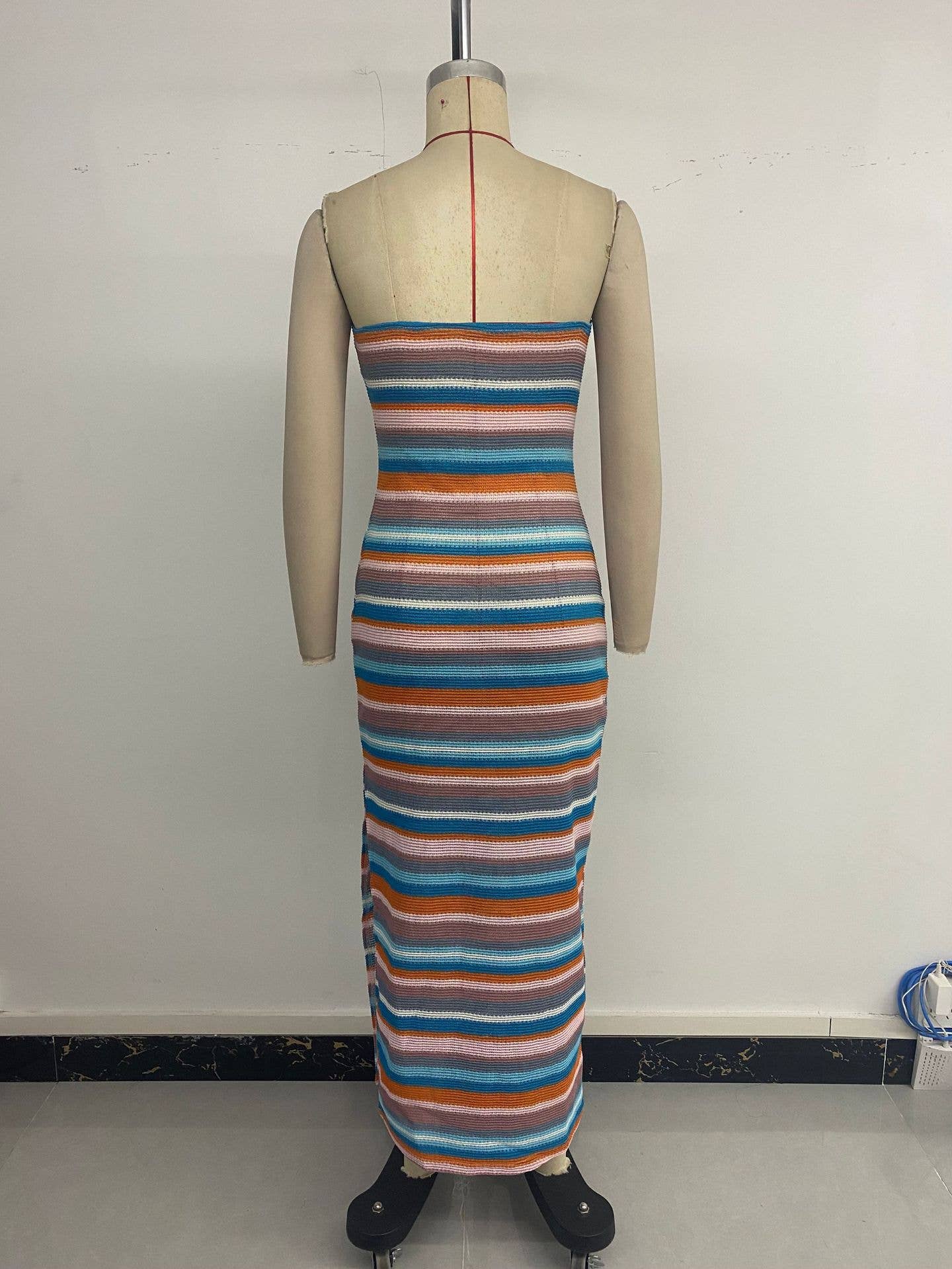 Casual embroidered striped strapless dress