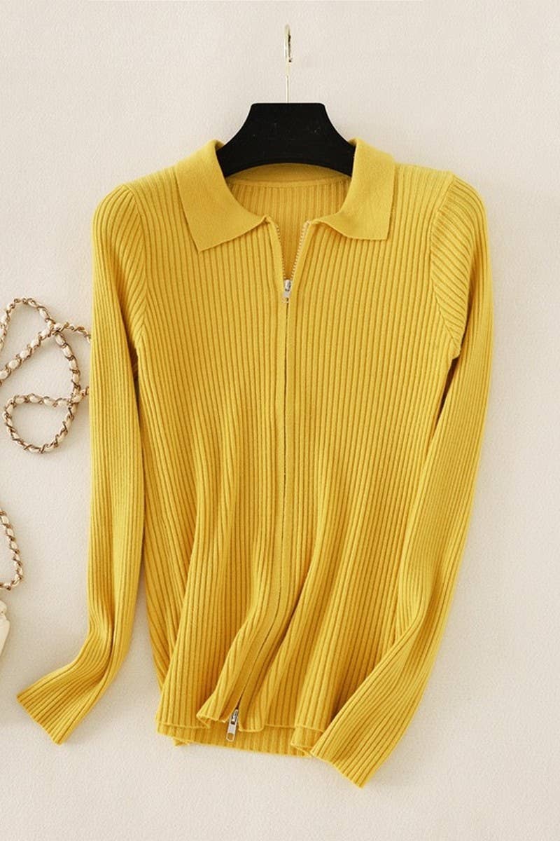 CWOSWL07283_SOLID SLIM KNIT LONG SLEEVE POLO TOP
