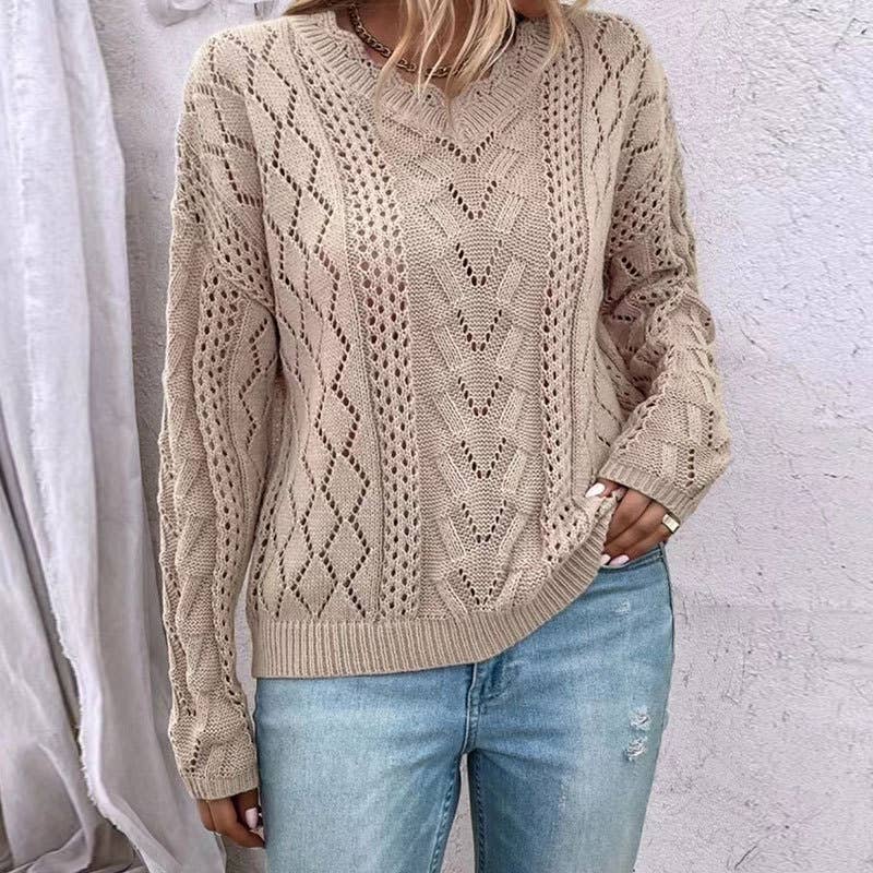 DESIGN HOLLOW-OUT V-NECK ALL-MATCH SWEATER