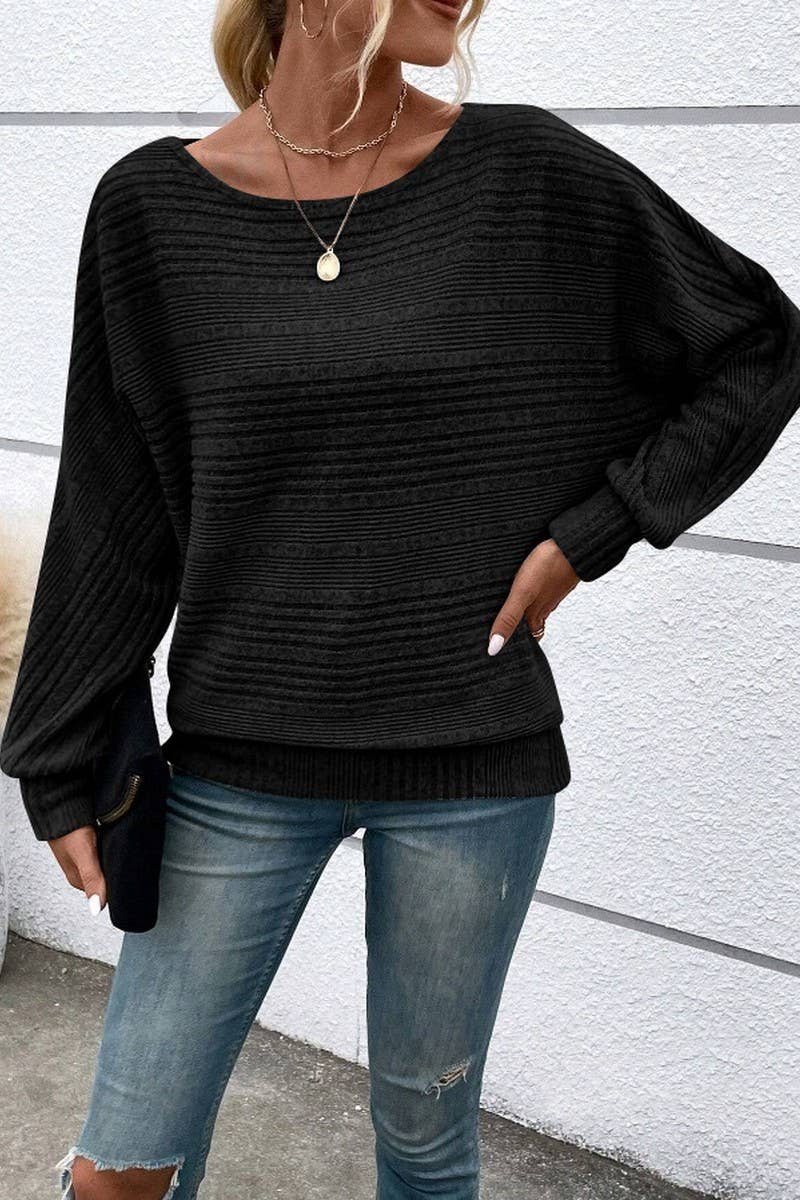 CWTBLL4012_RIBBED CREW NECK BATWING SLEEVE TOP