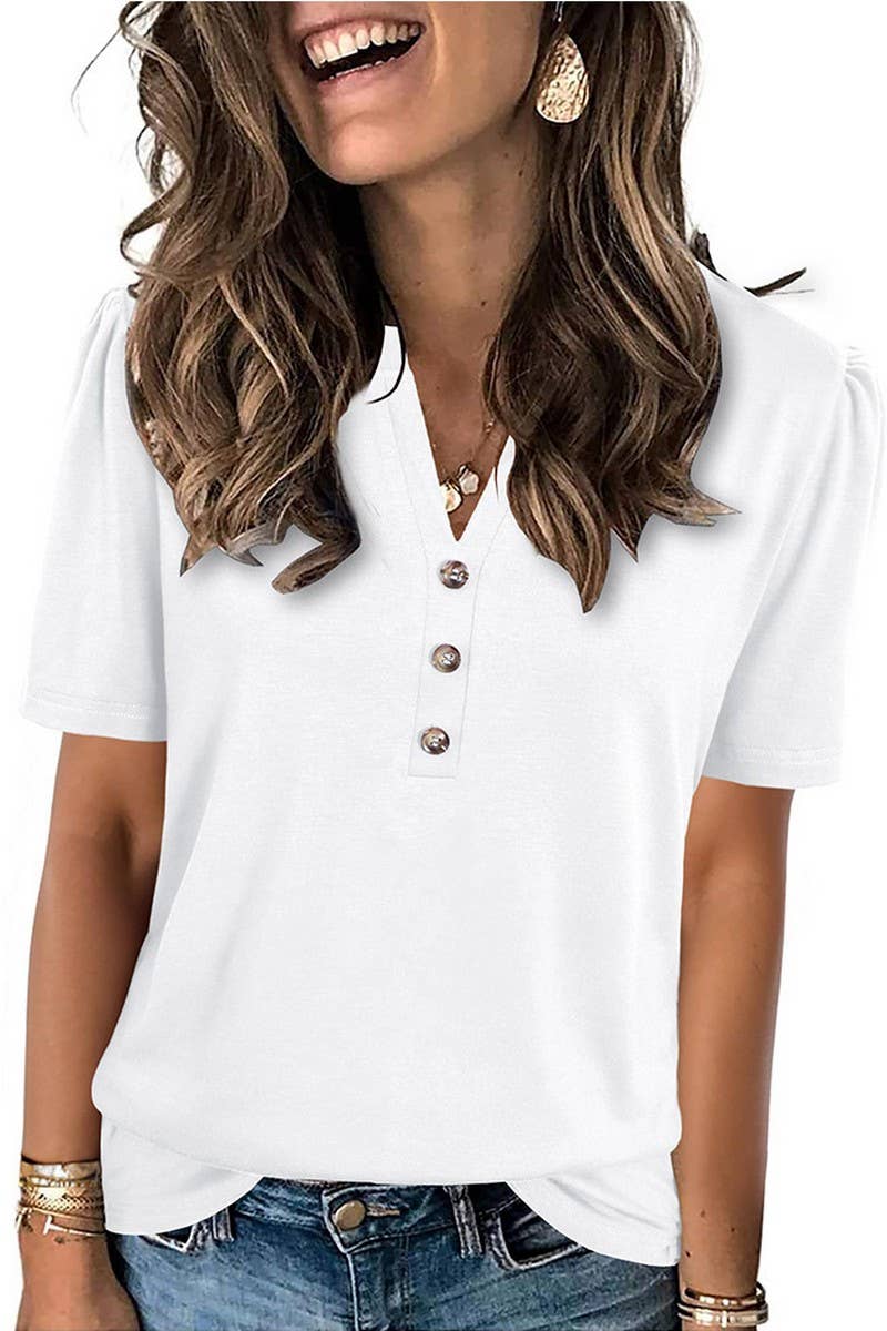 CWTBLS1821_SUMMER TWIST-BUTTON FASHION SHORT-SLEEVED T-SHIRT