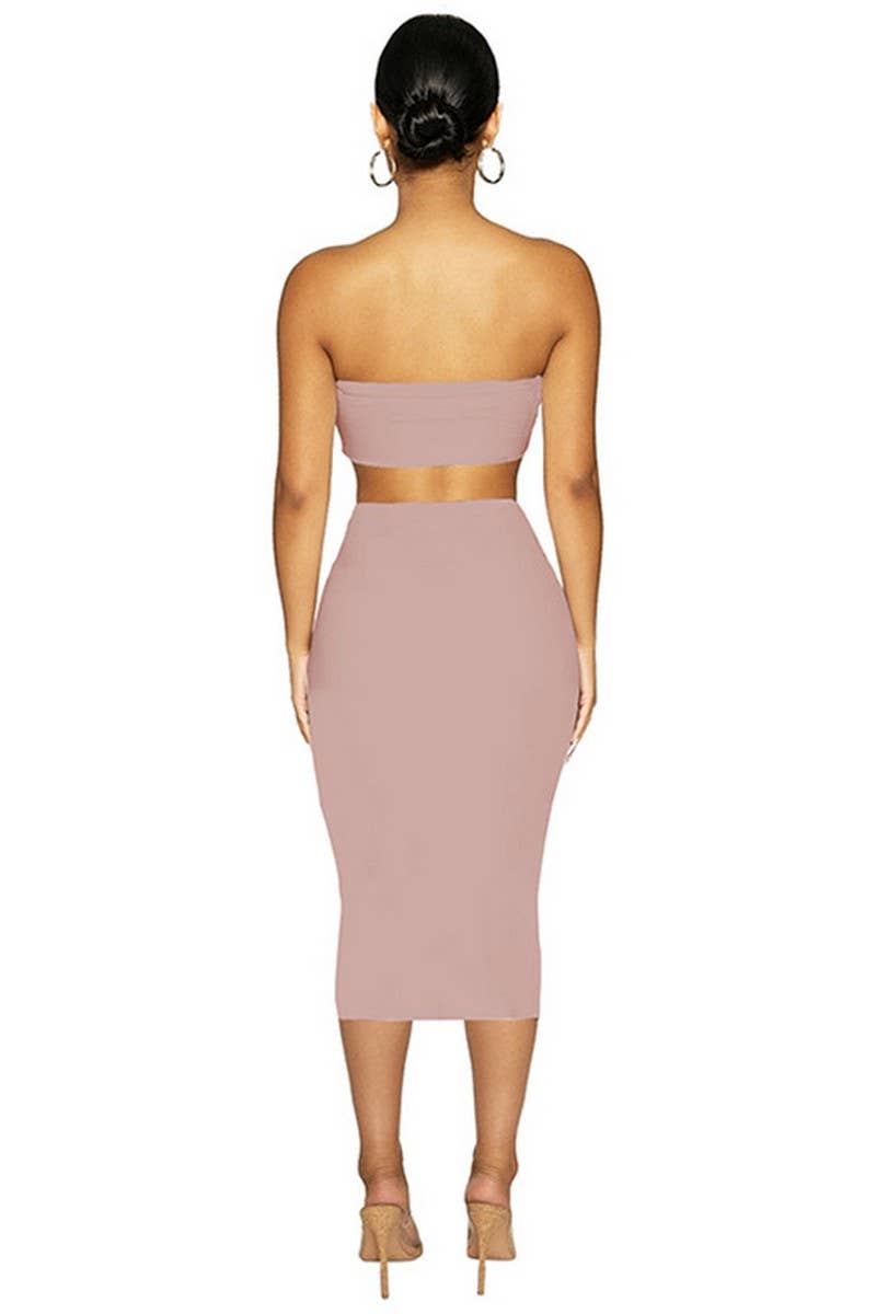 CWSS1098_NAVEL-BARING TUBE TOP TIGHT SKIRT TWO-PIECE SET