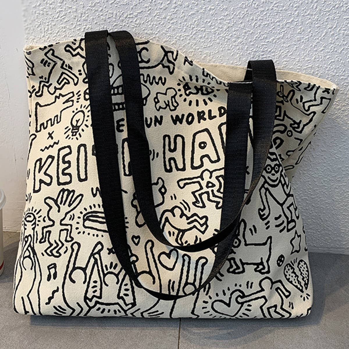 TOTE BAGS CANVAS WITH CUTE LETTER PRINT_CWAB2039