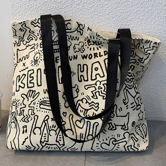 TOTE BAGS CANVAS WITH CUTE LETTER PRINT_CWAB2039
