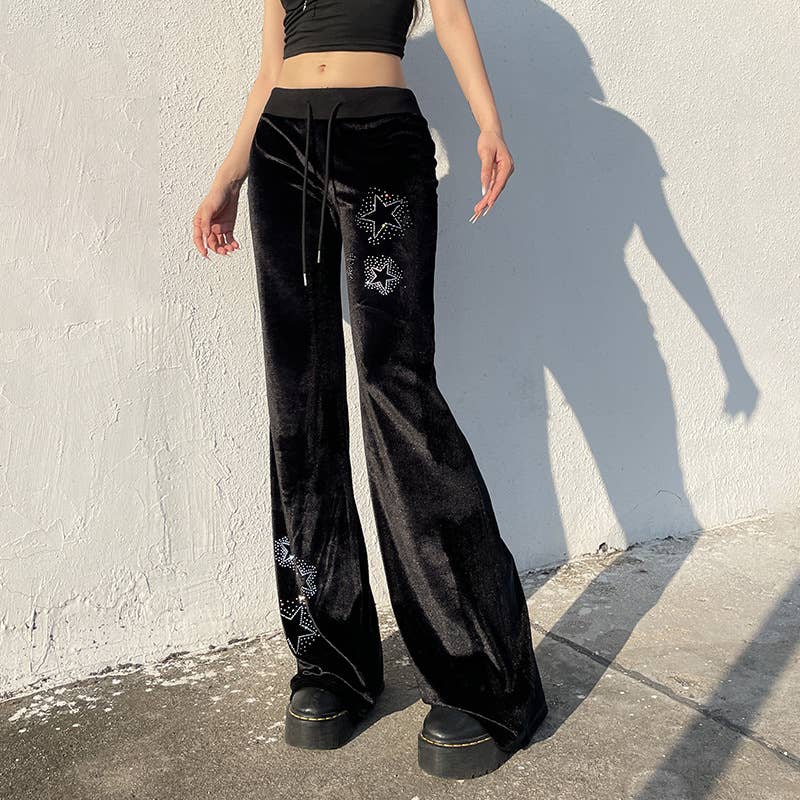 DARK WIND STAR HOT DIAMOND LACE-UP PANTS