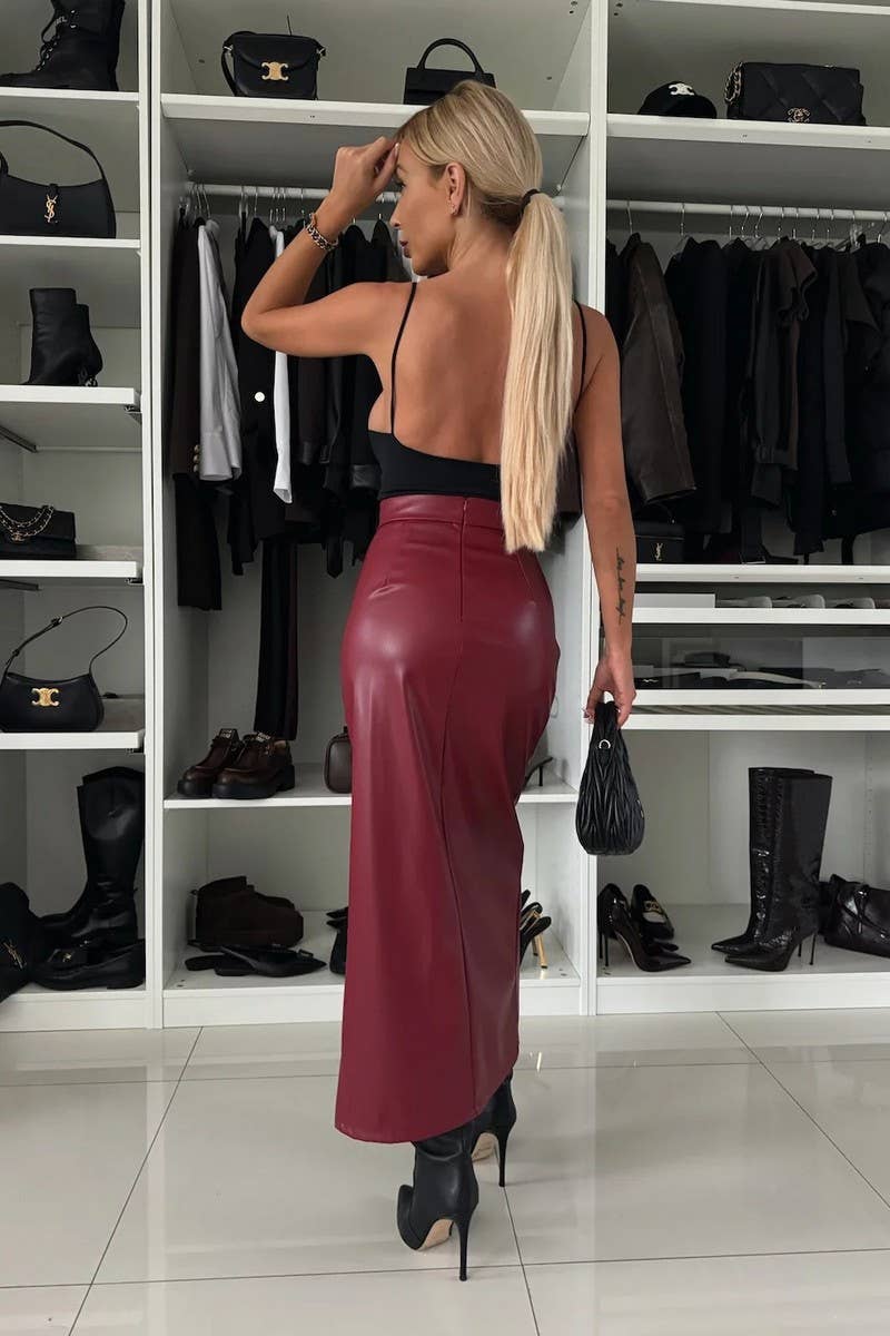 CWBLS0615_TEMPERAMENT SEXY HIGH WAIST SLIT LEATHER SKIRT