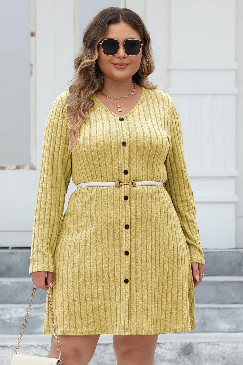 CWDSD1996_ Plus Size High WaistElegant Long Sleeve Dress