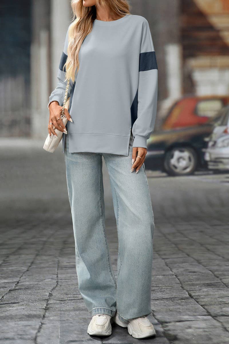CWTBLL00828_COLORBLOCK CREWNECK CASUAL LOOSE SWEATSHIRT