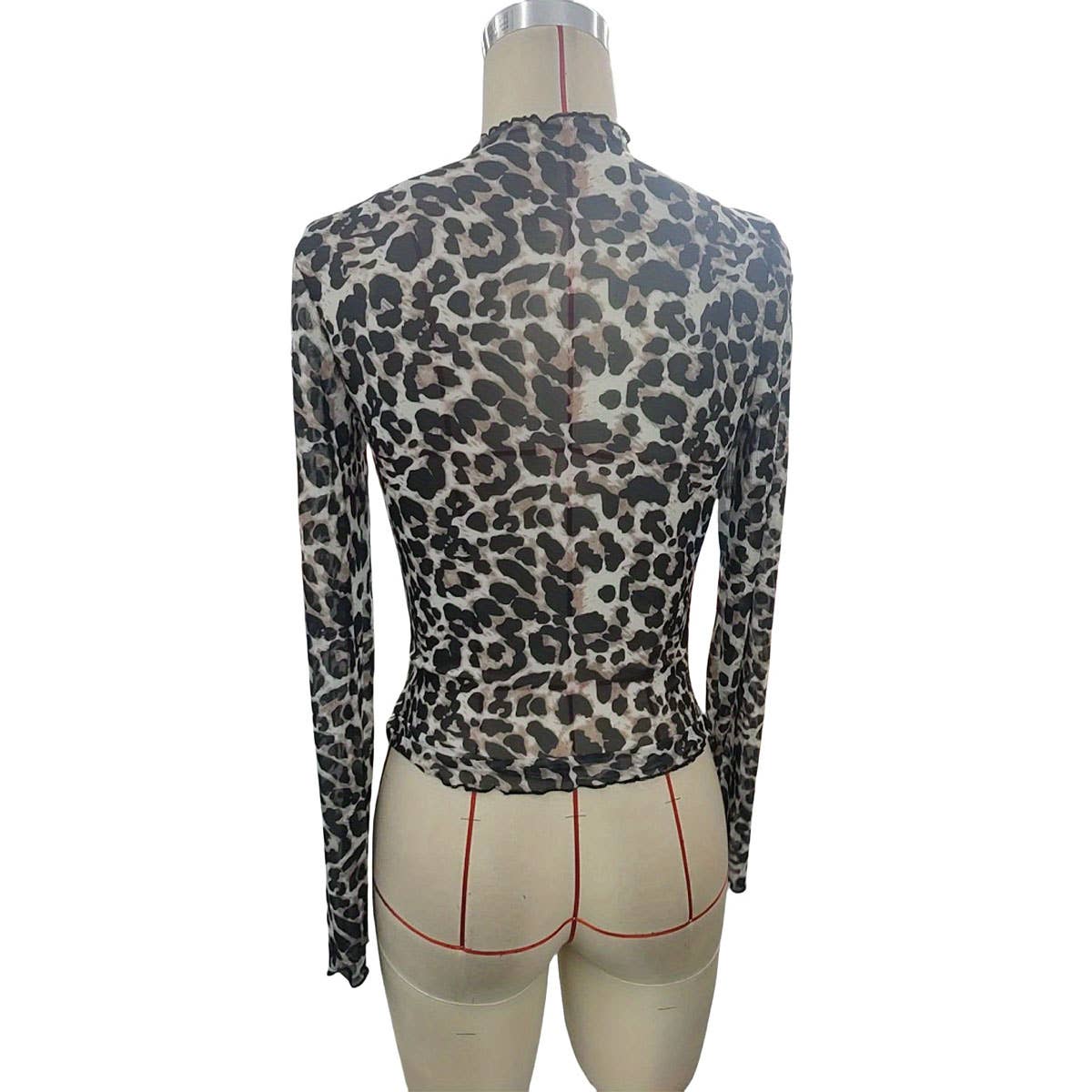 SEXY LEOPARD PRINT MESH FITTED T-SHIRT