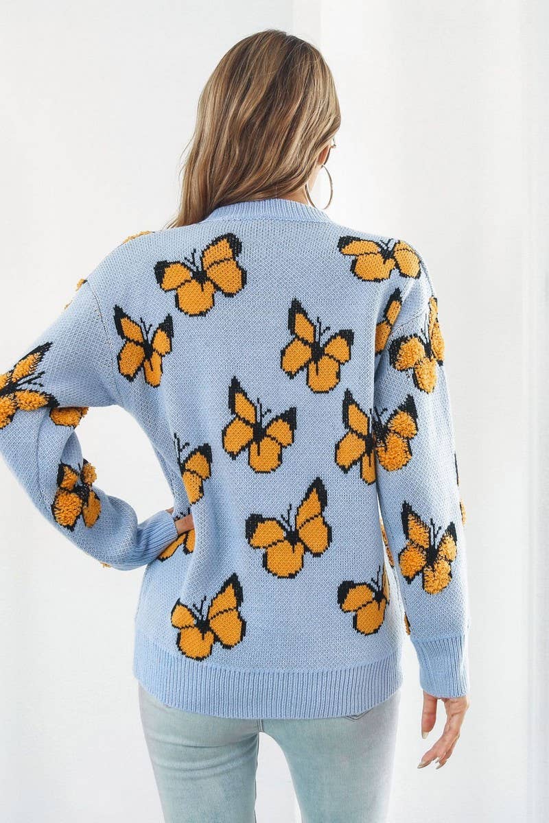 CWOSWL3964_3D BUTTERFLY JACQUARD CREWNECK KNITTED SWEATER