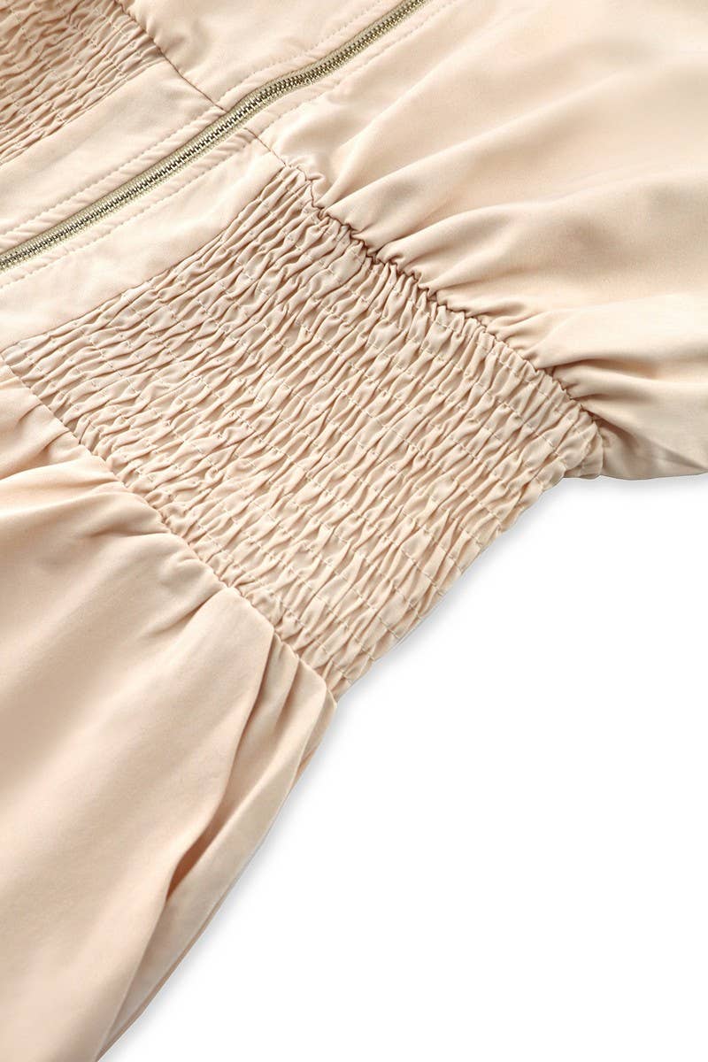 CWDMD6125_SOLID RUCHED ZIP FRONT V-NECK DRESS