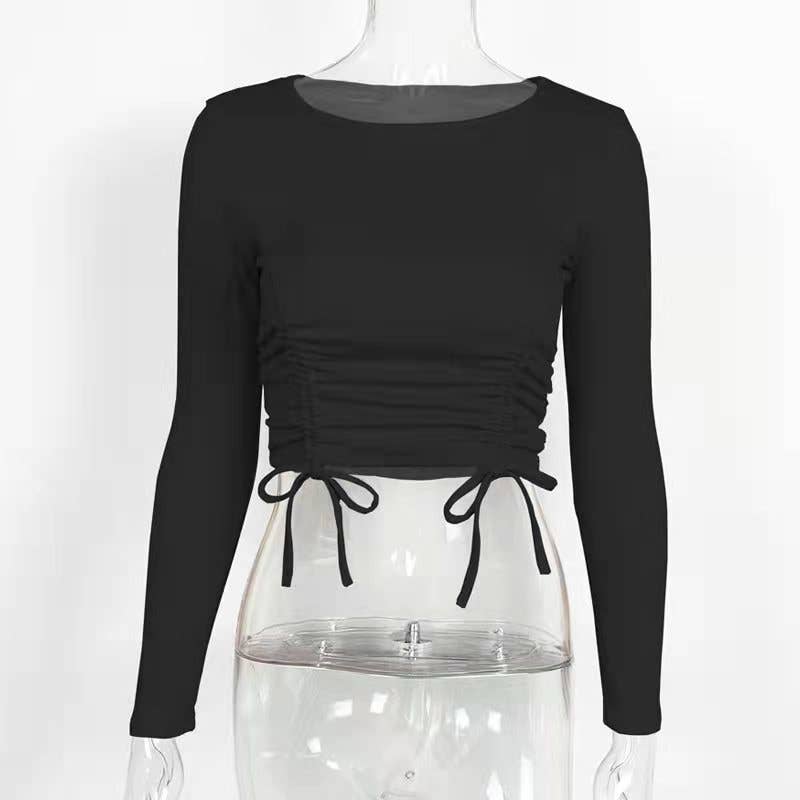FASHION TREND PLEATED DESIGN FEELING CROP T-SHIRT