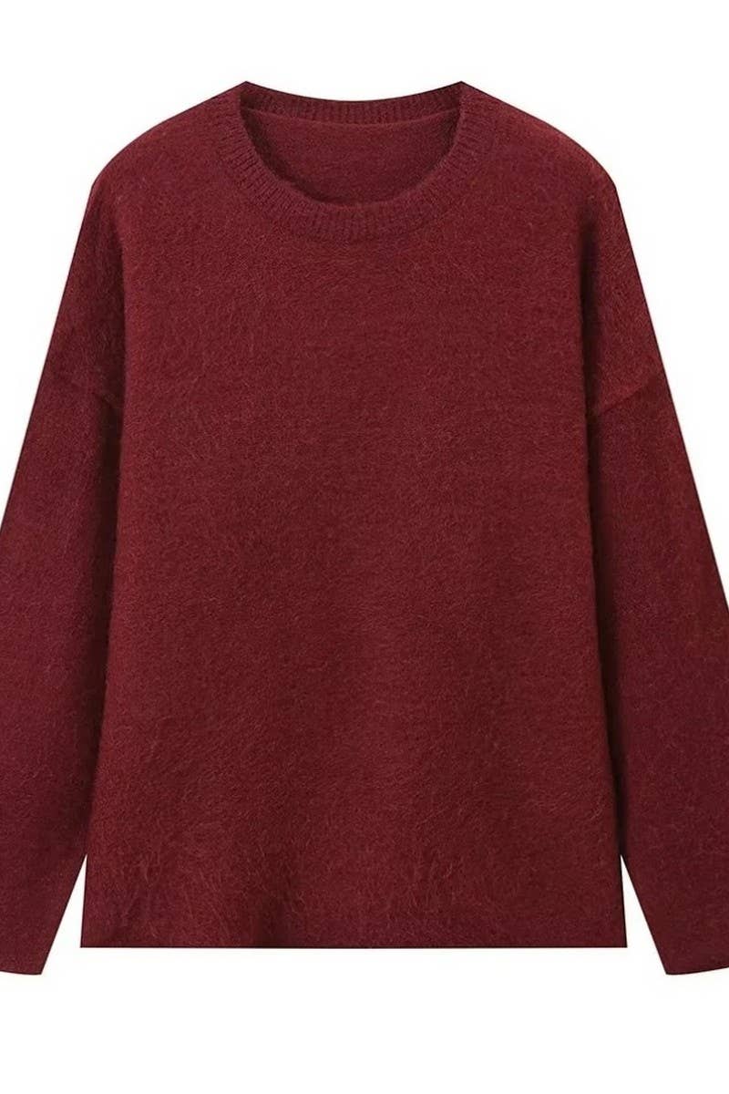 CWOSWL6688_LONG SLEEVE BRUSHED CREW NECK PULLOVER TOP