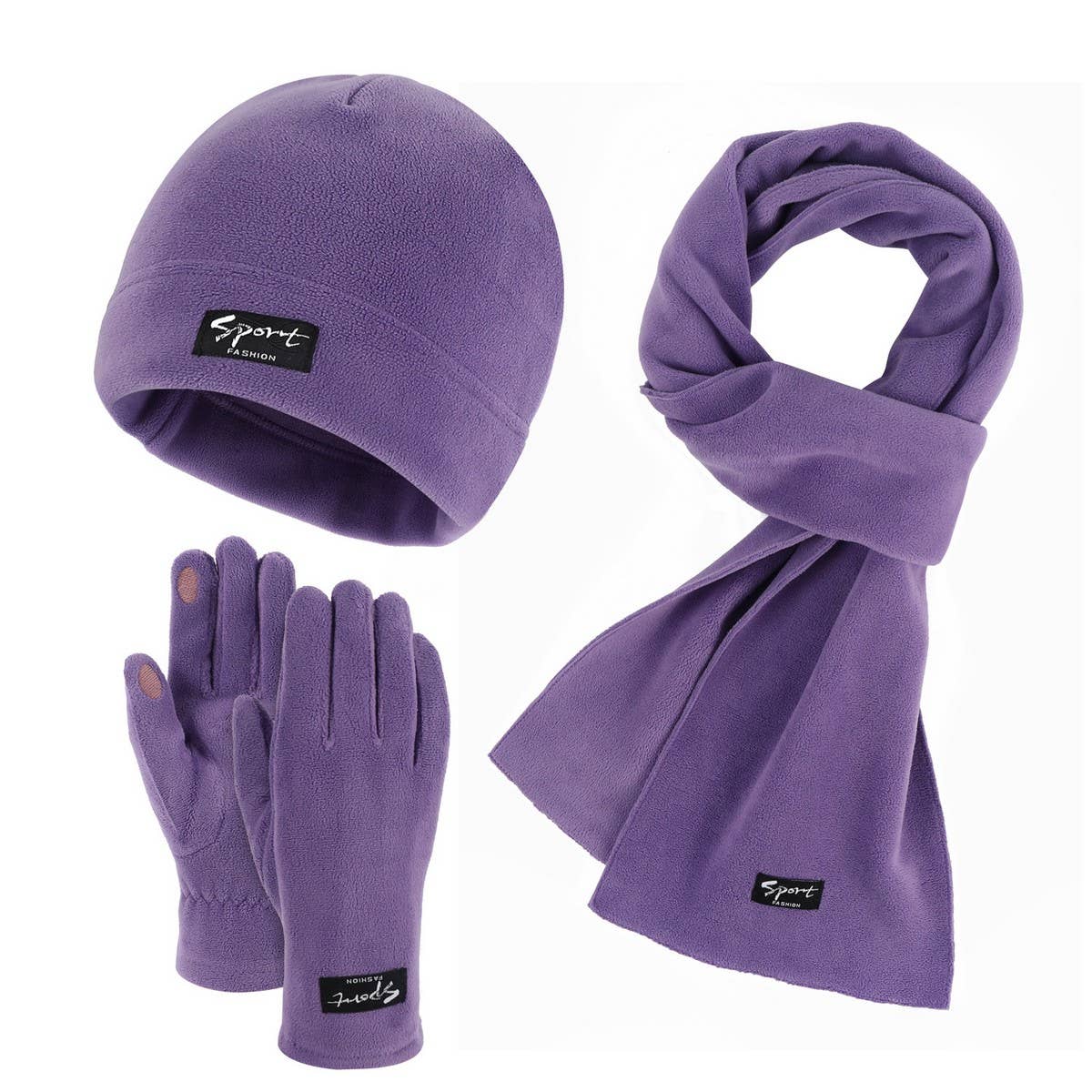 KNITTED GLOVES SCARF HAT WOOL THREE PIECE SET