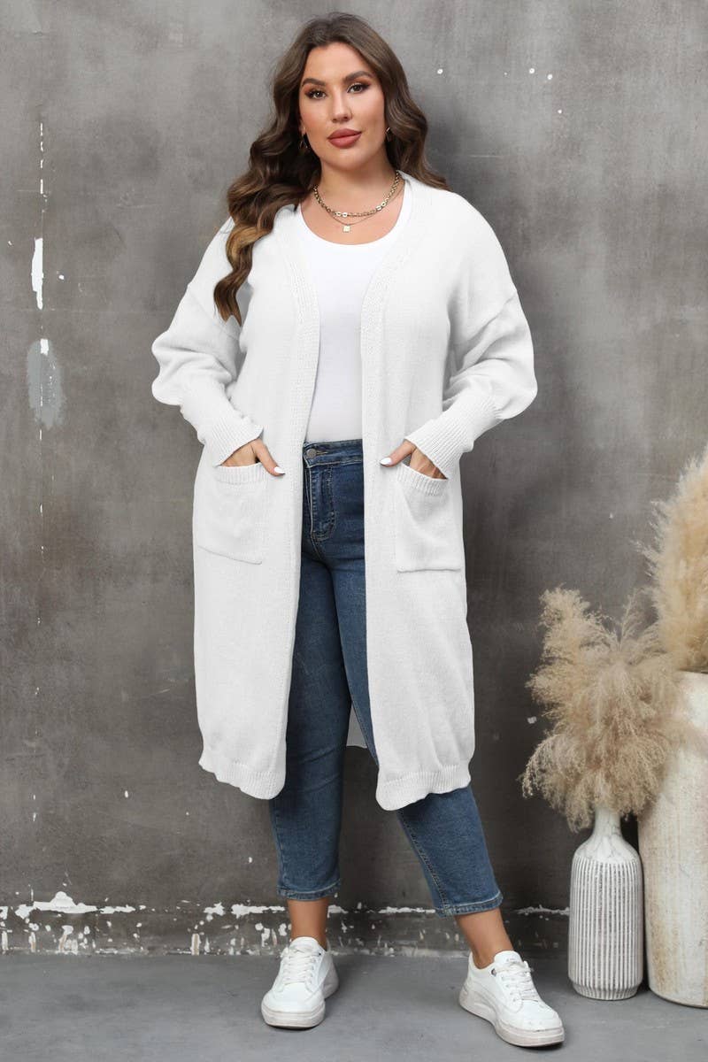 CWOSWL07381_PLUS SIZE WOMEN LONG KNIT CARDIGAN SWEATER