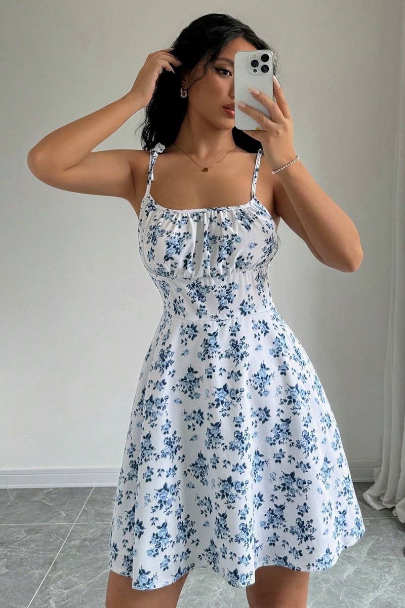 CWDSD8439_SWEET FLORAL SQUARE NECK STRAPPY MINI DRESS