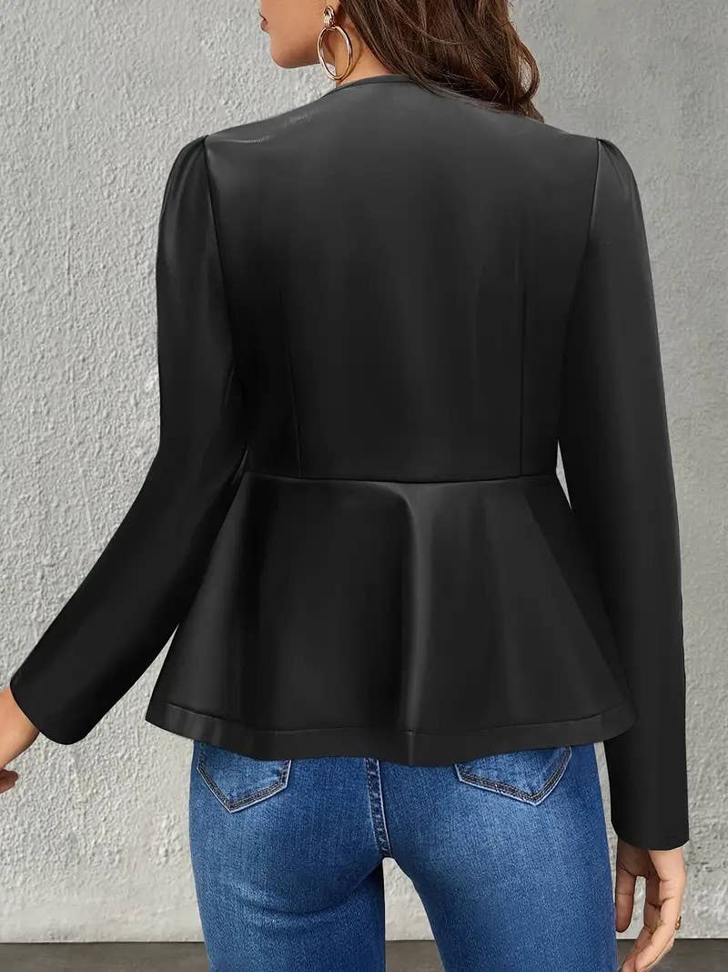 FLEECE COMMUTER WAIST WAIST LEATHER PU JACKET