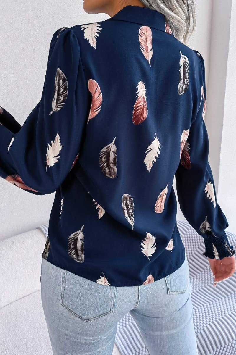 CWTSTL1206_SUMMER CASUAL FEATHER PRINT LONG-SLEEVED SHIRT