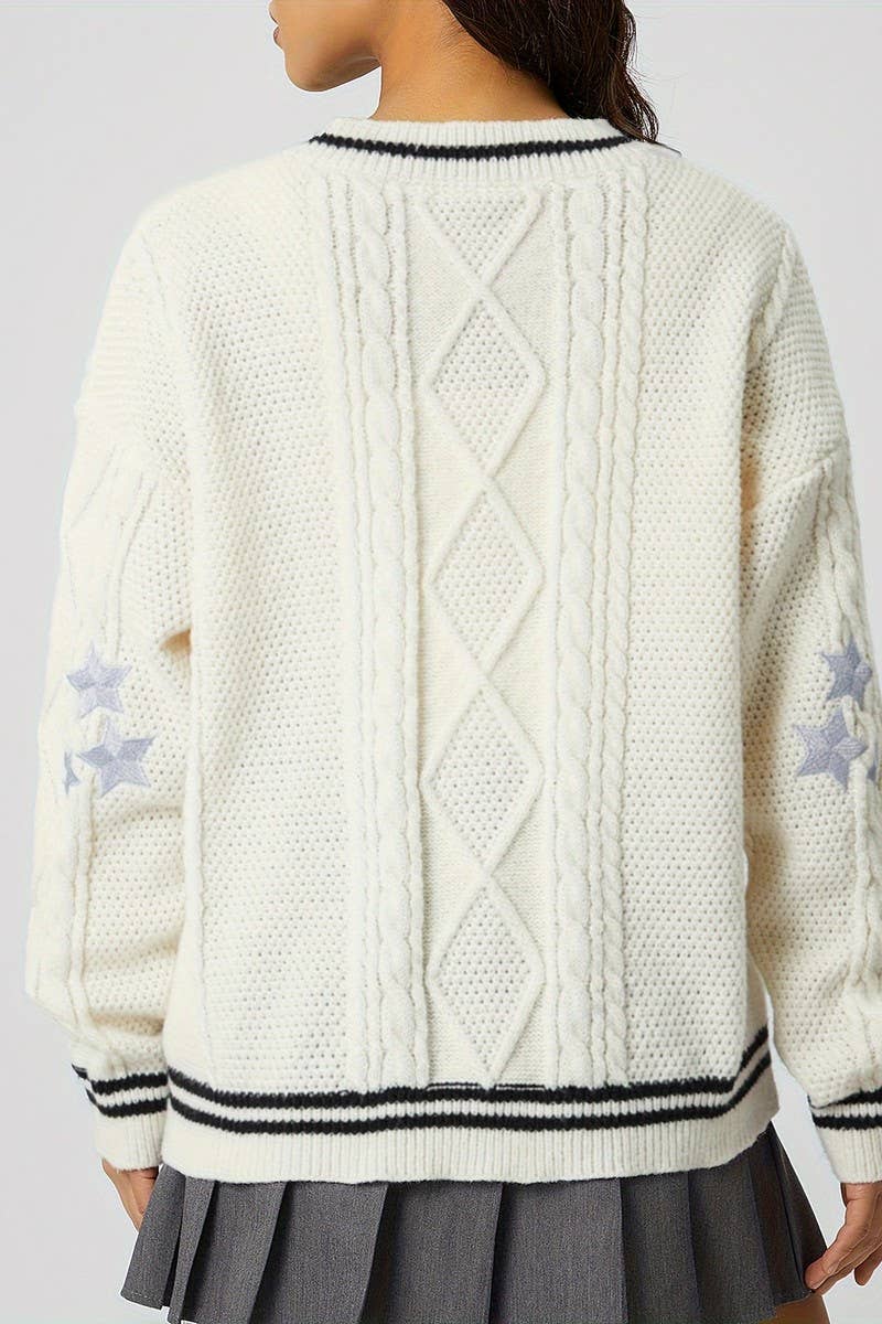 CWOCAL1794_SINGLE BREASTED KNIT EMBROIDERED CARDIGAN