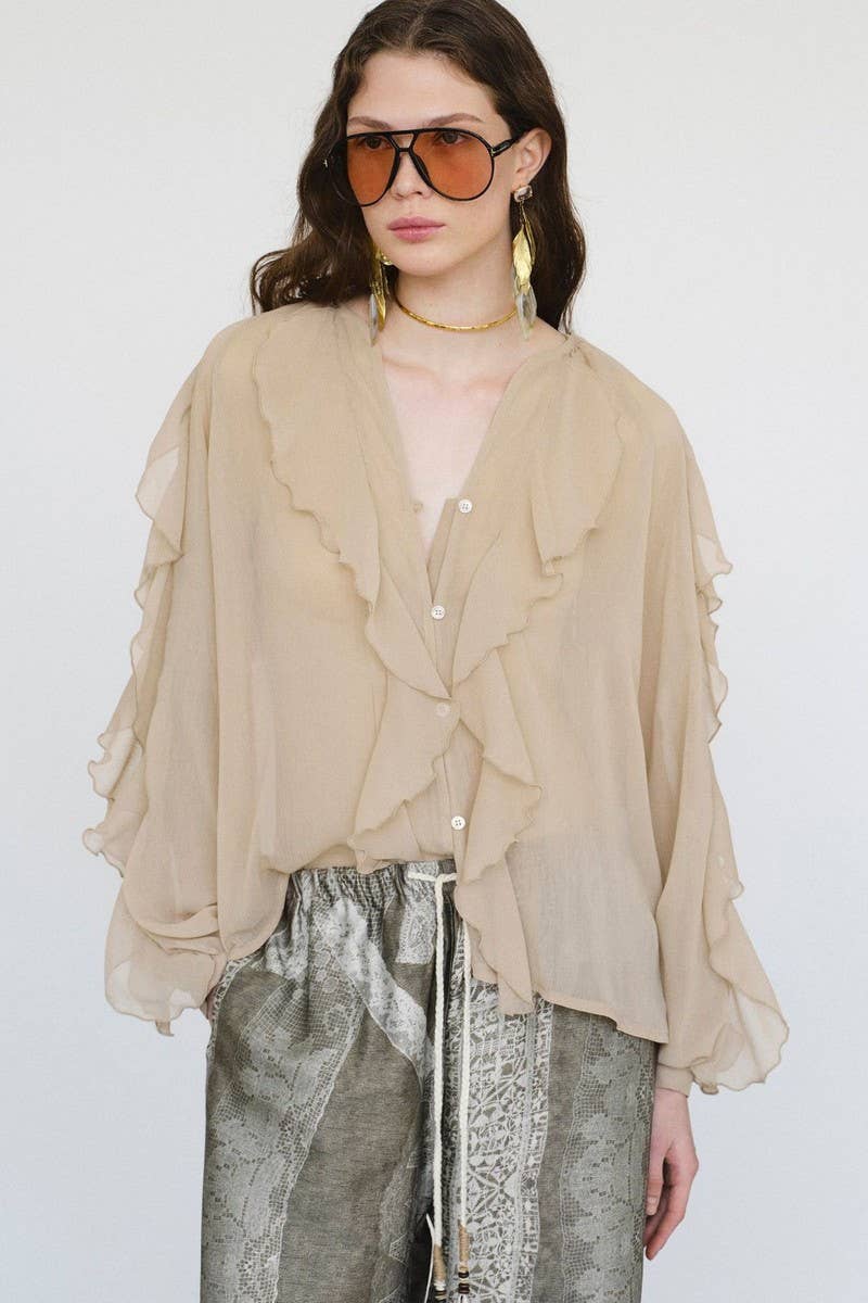 CWTTL2042_SOLID COLOR TEMPERAMENT RUFFLED ZIPPER TOP