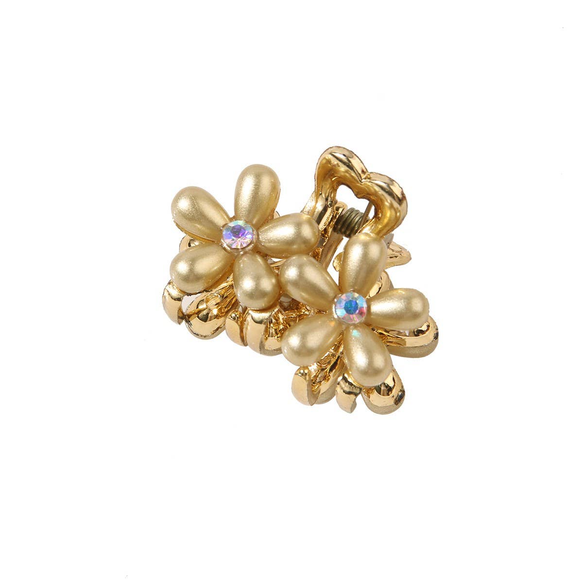 CWAHA07458_PEARL RHINESTONE FLOWER CLAW CLIP FOR BANGS