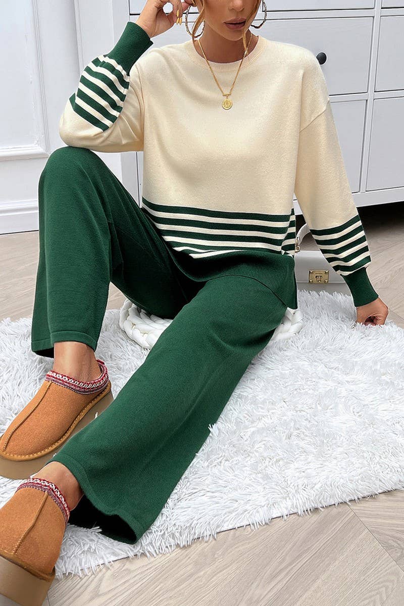 CWSS1057_AUTUMN CASUAL LOOSE CONTRAST COLOR SWEATER SUIT