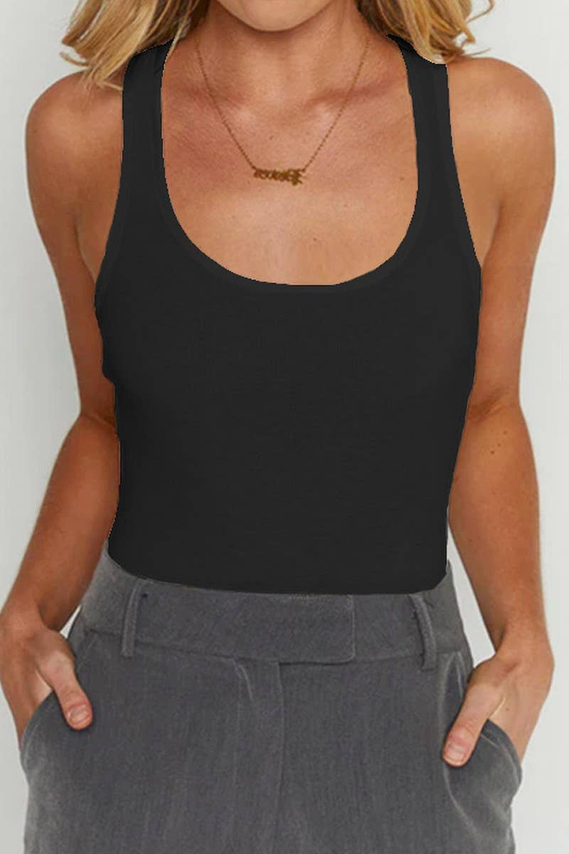 CWSBSSL0109_U-NECK BODYCON COTTON RIB RACERBACK BODYSUIT