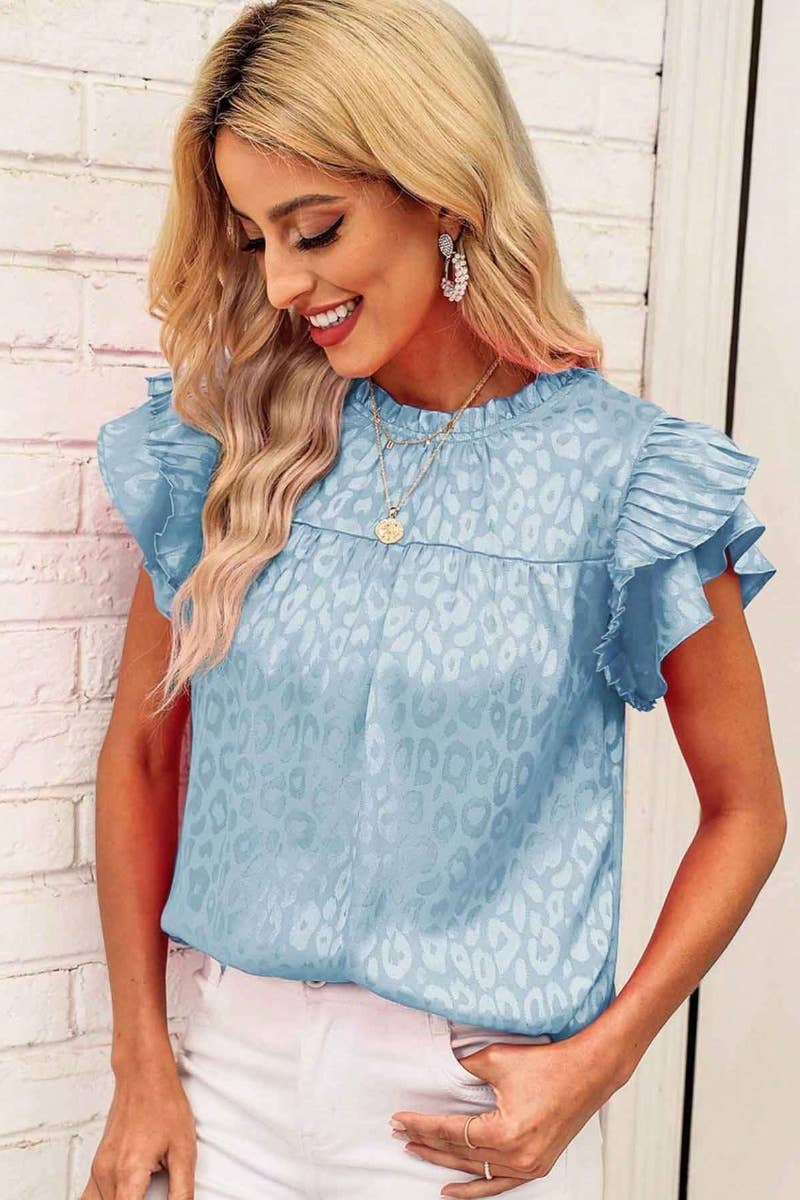 CWTBLSL0444_PRINTED LOTUS SLEEVES WITH WAVY COLLAR TOP