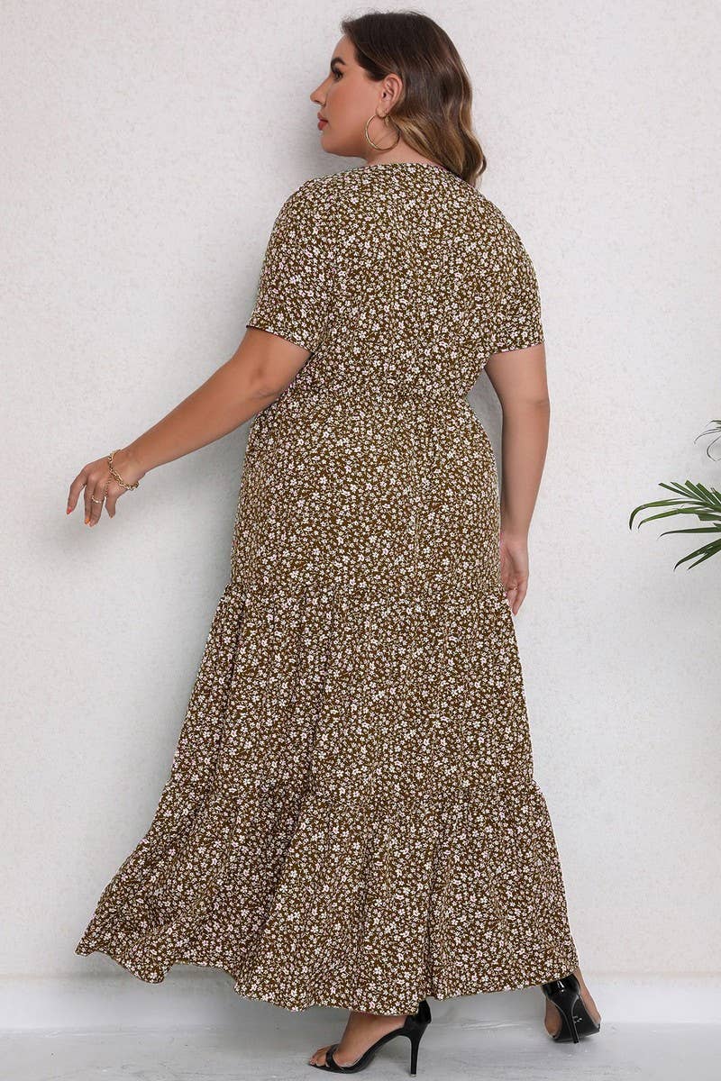 CWDMD3209_PLUS SIZE PRINTED ROUND NECK MAXI DRESS