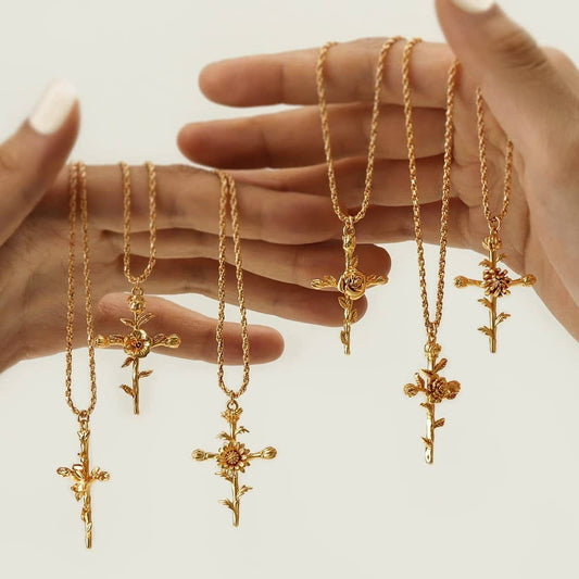 NEW CREATIVE DECEMBER CROSS FLOWER NECKLACE
