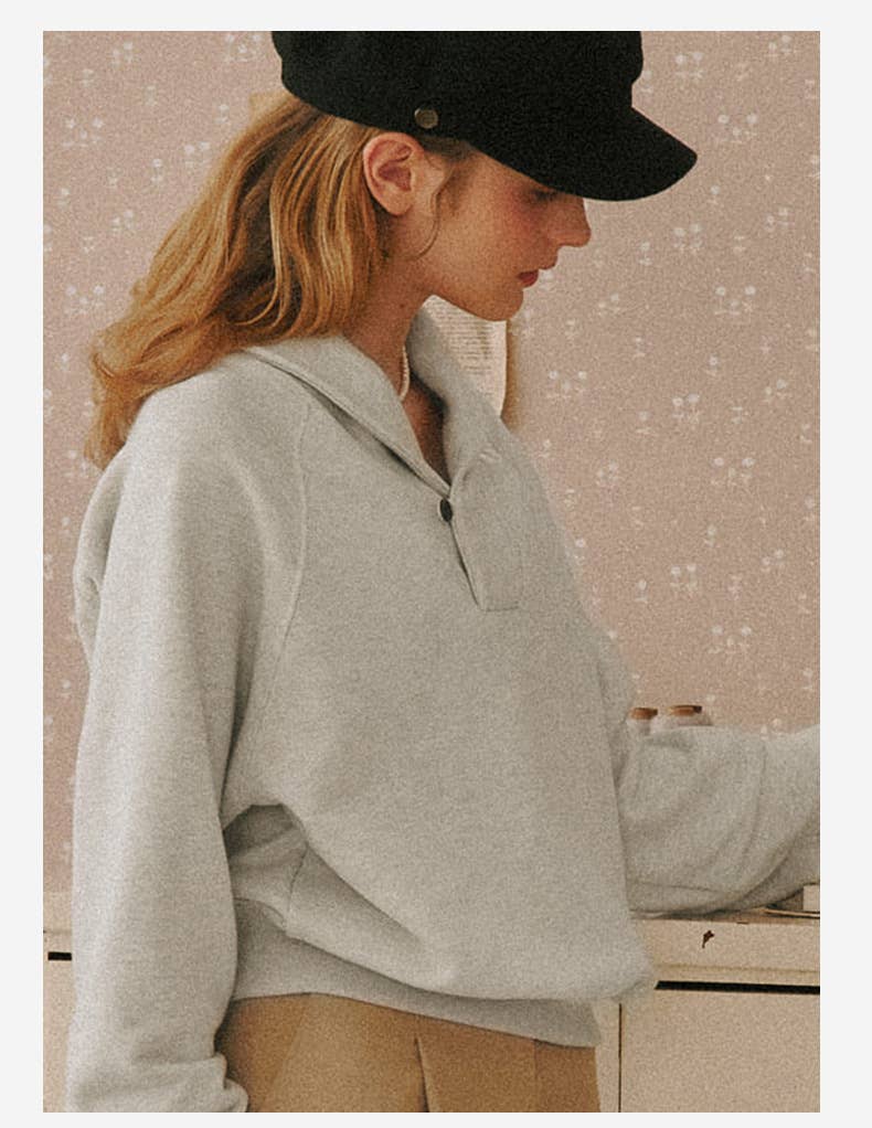 Design sense lapel pure cotton retro hoodie