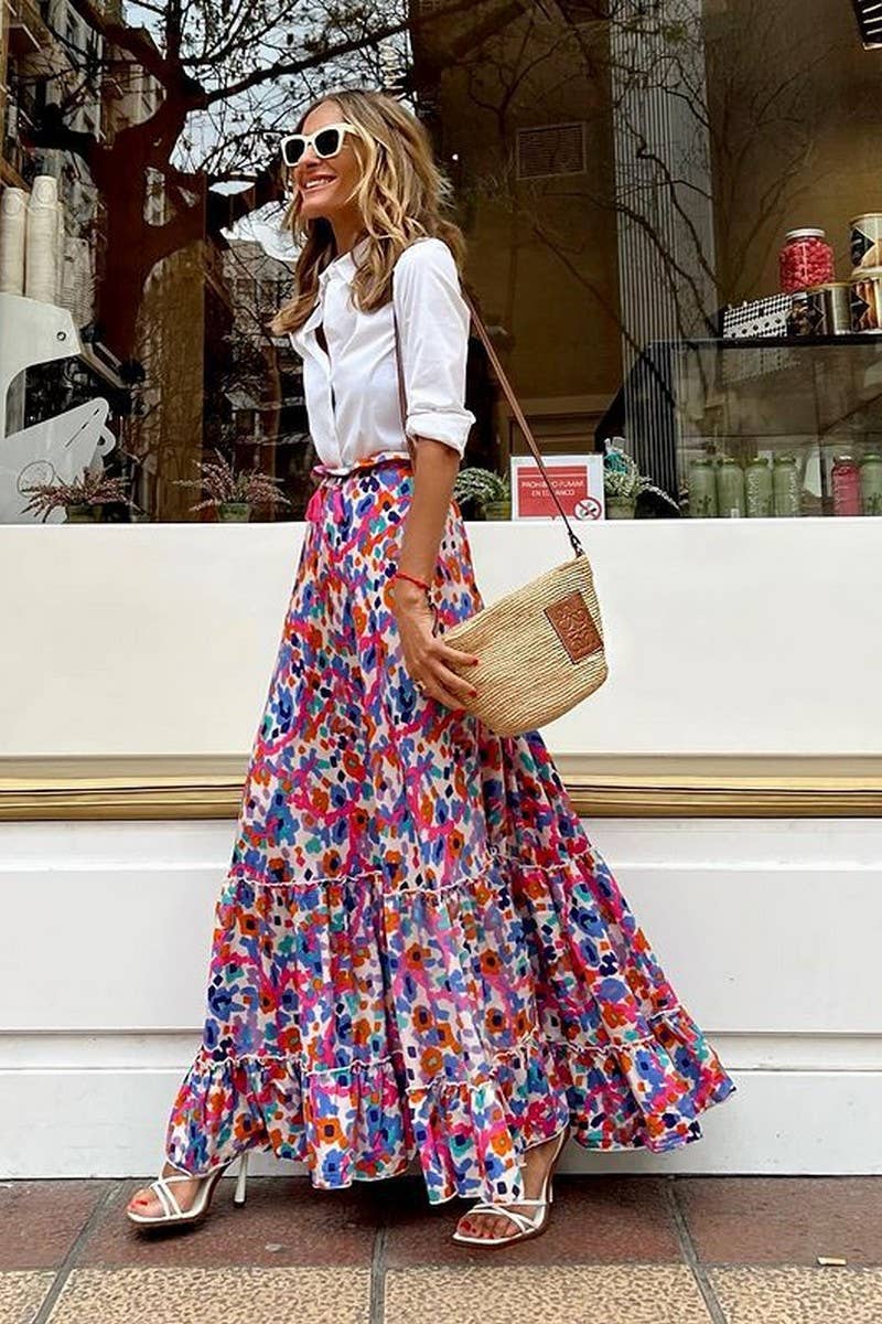 CWBLS0634_NEW SUMMER PRINTED RUFFLED SKIRT